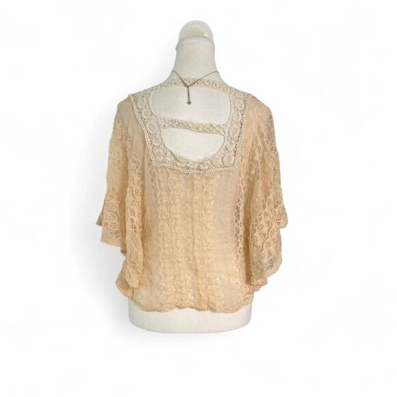 Blue Planet Cottage Core Whimsical Lace Cream Boho Indie Coachella Top Size M - Picture 2 of 5